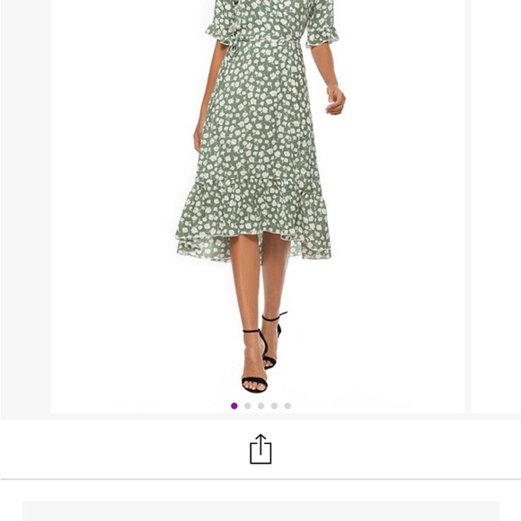 Swintager Green Floral Ruffle-Sleeve Wrap Midi Dress - Medium - Picture 14 of 15